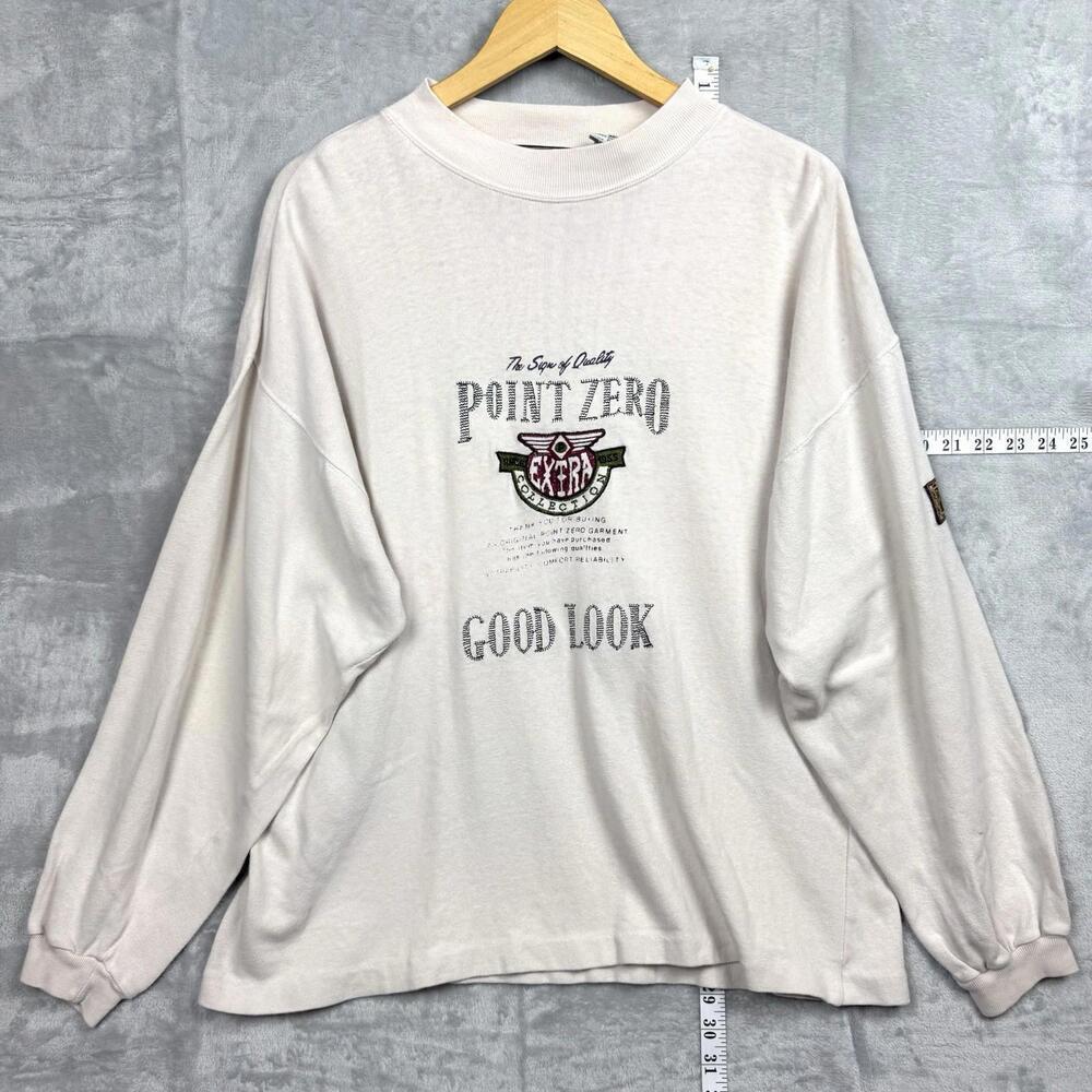 Vintage Point Zero 1955 Sweatshirt Made in Korea Size M Cream ‘Good Look’ Y2K